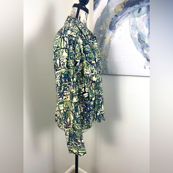 Christopher & Banks Multicolor Abstract Button Down, Two Side pocket Shirt Siz M - Picture 2 of 10